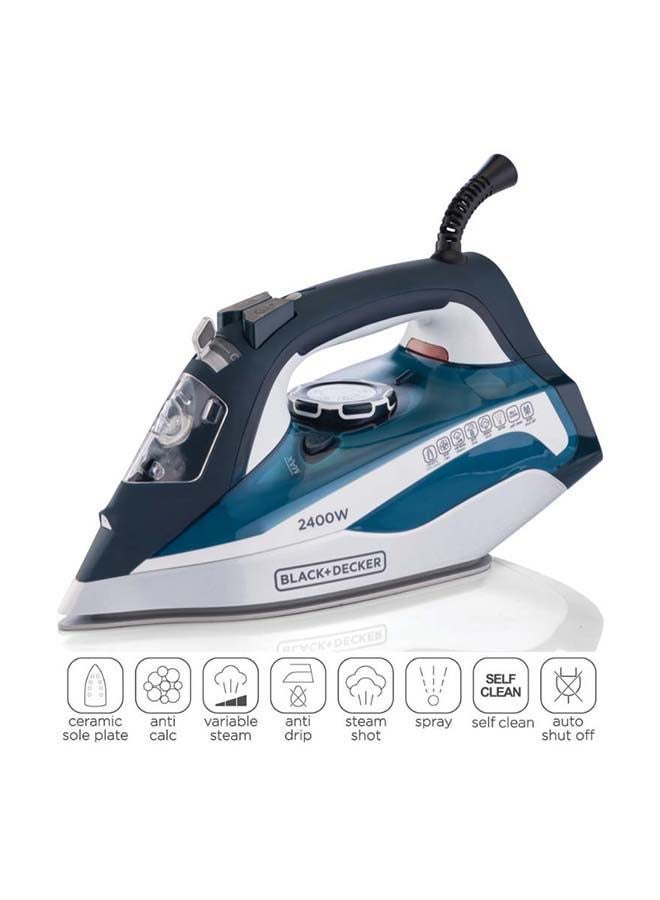 Steam Iron with Ceramic Soleplate/Anti-Drip/Anti-Calc/Auto Shut-Off/Self Clean Function 380 ml 2400 W X2150-B5 Blue/White