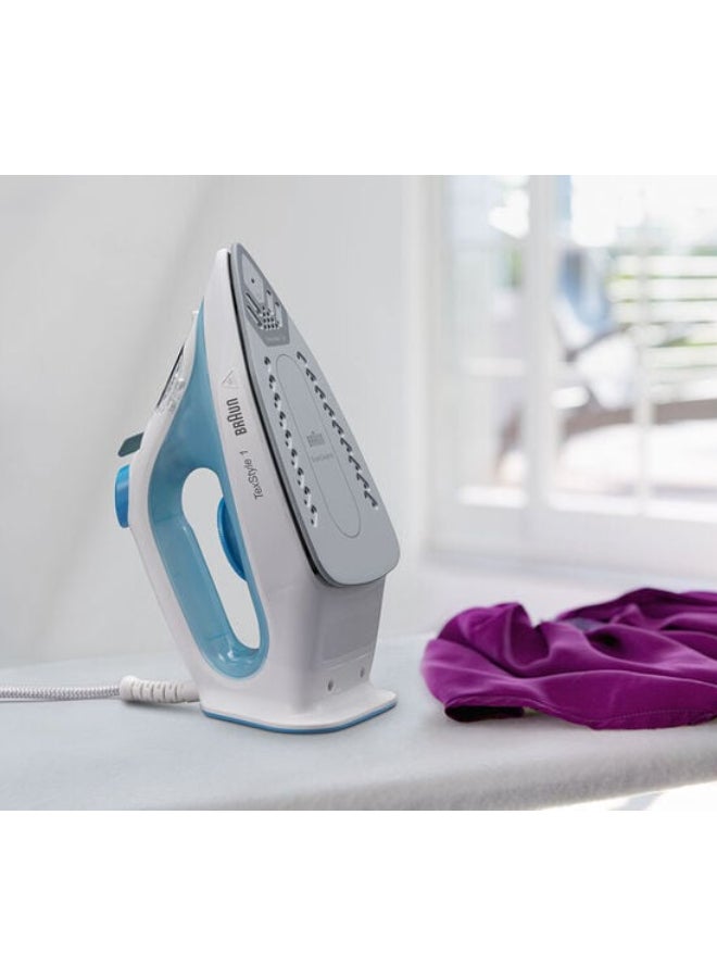 Steam Iron, 120g Steam Shot per Minute, Super Ceramic Soleplate, Self Clean, Anti Drip, Water Spray, 50% Energy Saving 220 ml 2000 W SI1050BL White/Blue