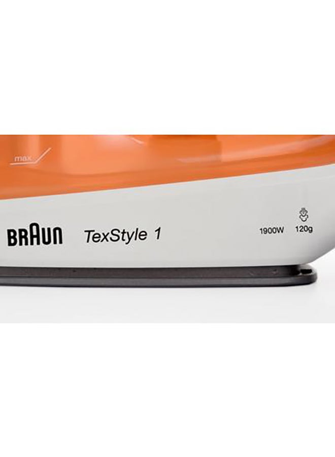 Steam Iron, 120g Steam Shot per Minute, Non Stick Soleplate, Self Clean, 50% Energy Saving, 220 ml 1900 W SI1009OR Orange/White