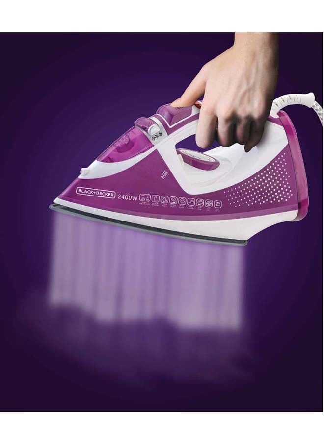 Steam Iron, Ceramic Soleplate, 2-Way Auto Shutoff, Variable Steam Control, Vertical Steam, Anti-Calc System, Self-Clean Function, 60g/min Boost, 320 ml 2400 W X2450-B5 Purple/White
