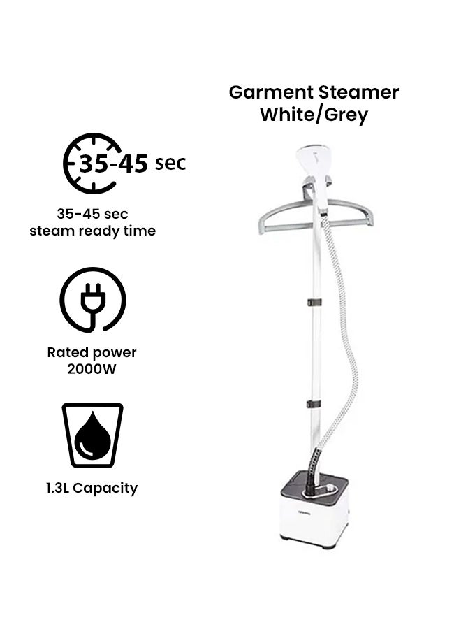 Garment Steamer Thermostat Protection1.3L Water Tank Powerful Steam Aluminium Pole Heating Time: 35-45 Seconds 11 Positions 1.3 L 2000.0 W GGS25033 White/Grey