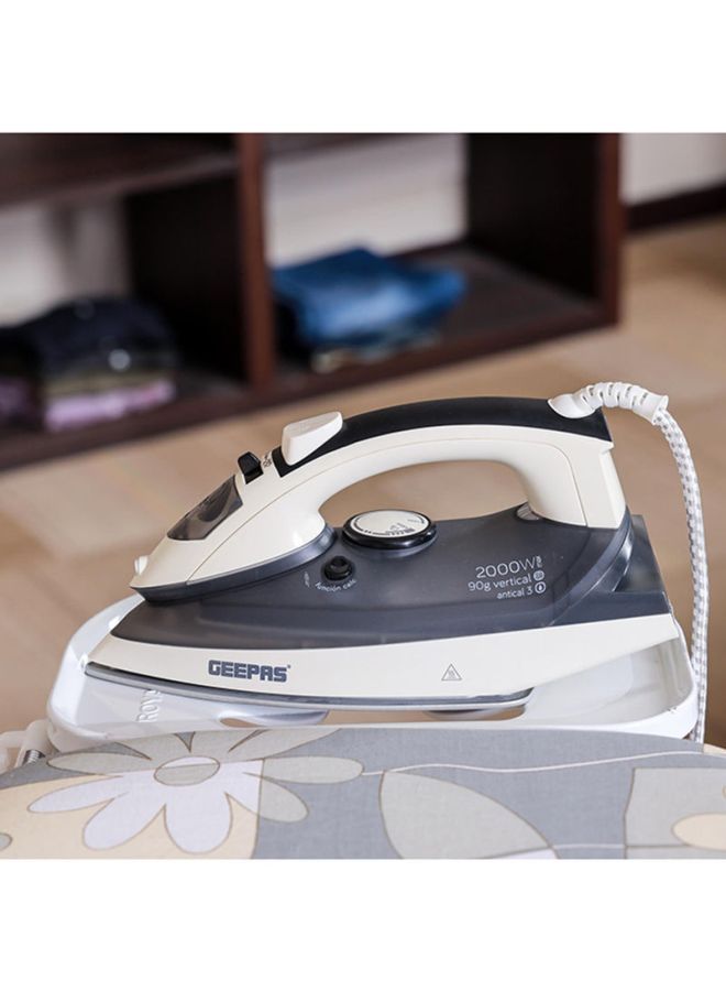 Ceramic Steam Iron - Temperature Control for Wet/Dry Crease Free Ironing | Steam Function & Self Cleaning Function, Fast Ironing And Ceremic Sole-Plate 200 ml 2000 W GSI7788 Black/White