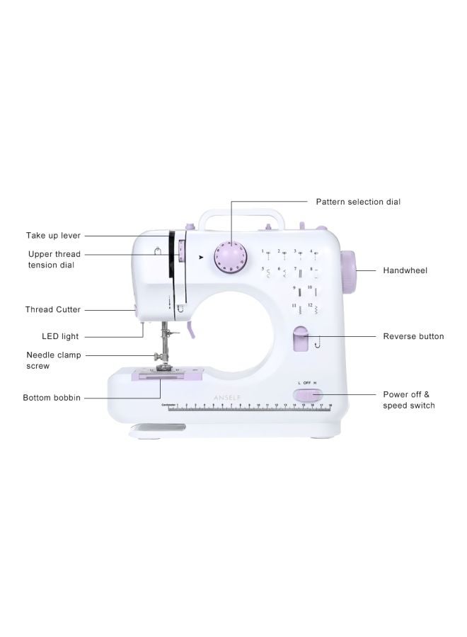 Portable Electric Sewing Machine H18510US White/Purple