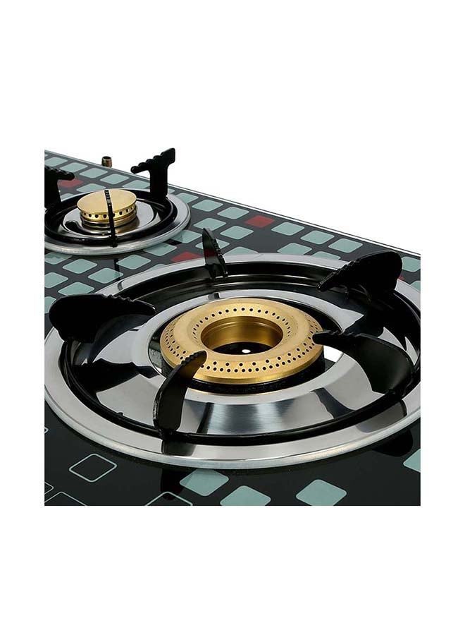 Triple Burner Gas Stove with Tempered Glass Top, Auto Ignition, Cast Iron Burners and Stainless Steel Drip Pan OMK2224 Black/Silver