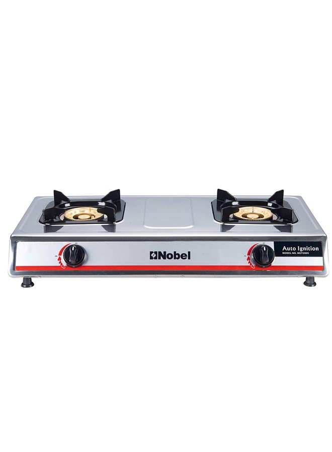 Dual Gas Burner 2 Brass Burners with Auto Ignition and 7.37 kW Heat Input with FFD -  Flame Failure Device 71.0 x 41.0 x 14.0 (W x D x H) CM NGT2005 Stainless Steel