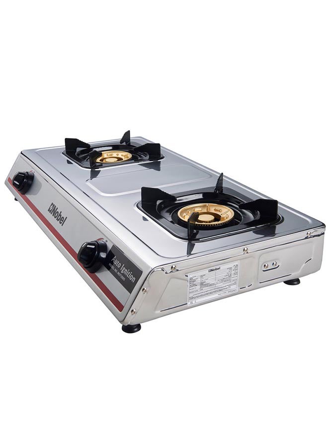 Dual Gas Burner 2 Brass Burners with Auto Ignition and 7.37 kW Heat Input with FFD -  Flame Failure Device 71.0 x 41.0 x 14.0 (W x D x H) CM NGT2005 Stainless Steel