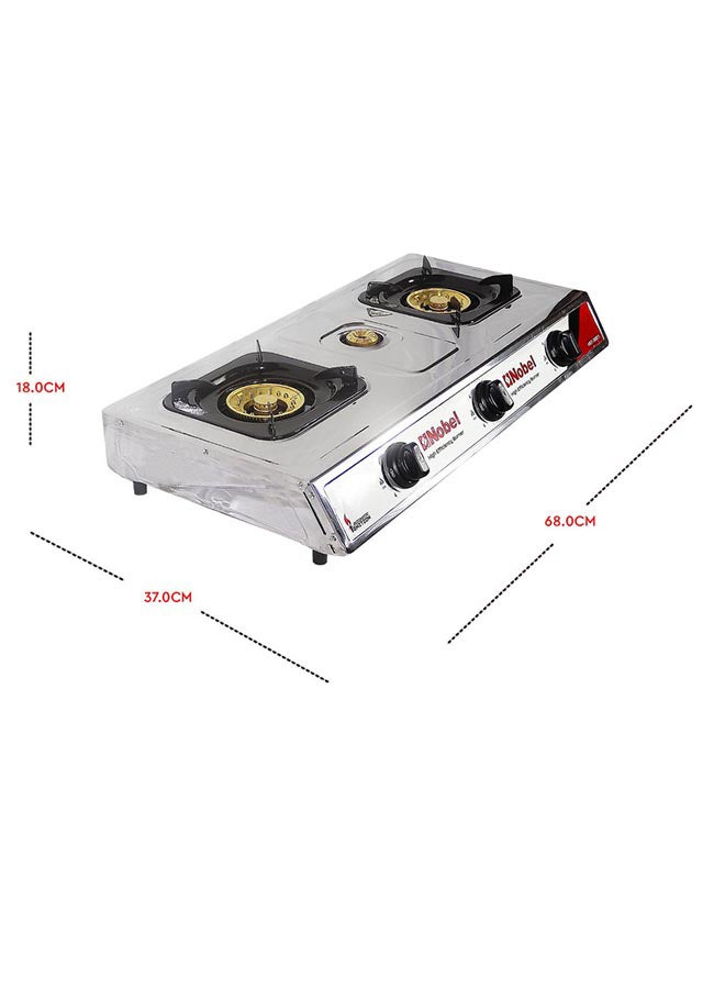 3 Gas Burner/3 High Efficiency Burner Gas Stove Cold Steel Paint Finish Look and Piezo Ignition, with 90mm Single Burner, 40mm Single Burner, 90mm Double Brass Cover NGT3007 Stainless Steel