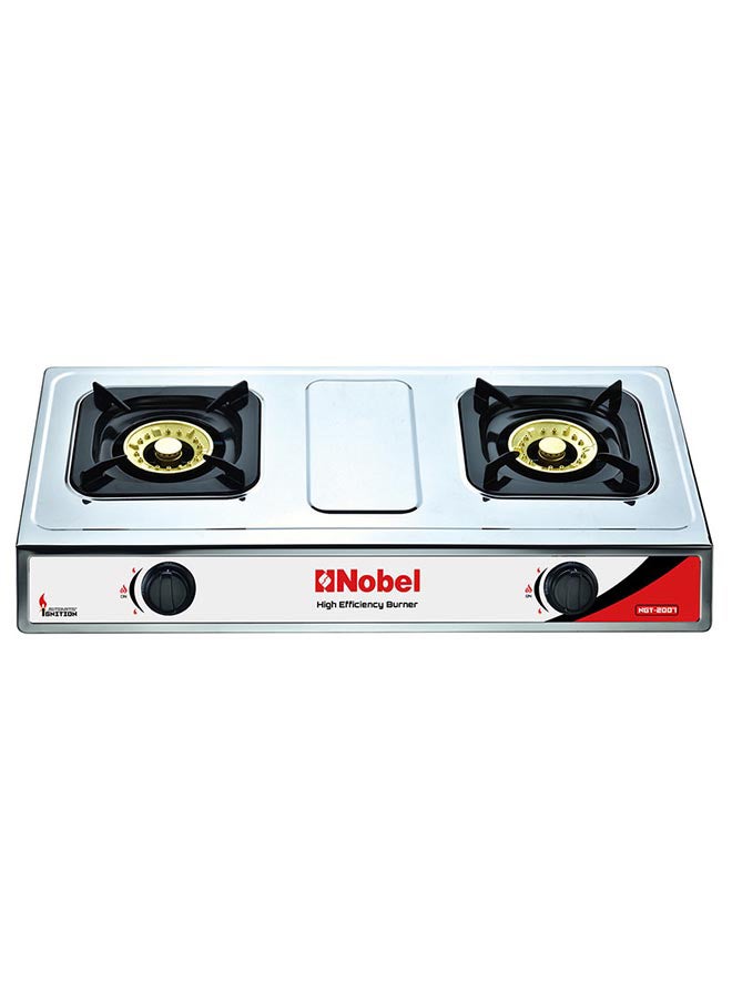 Gas Stove/Dual Gas Burner 90mm Single + 90mm Double Brass Burner Auto Ignition 720 x 390 x 95 (W x D x H) mm NGT2007 Silver