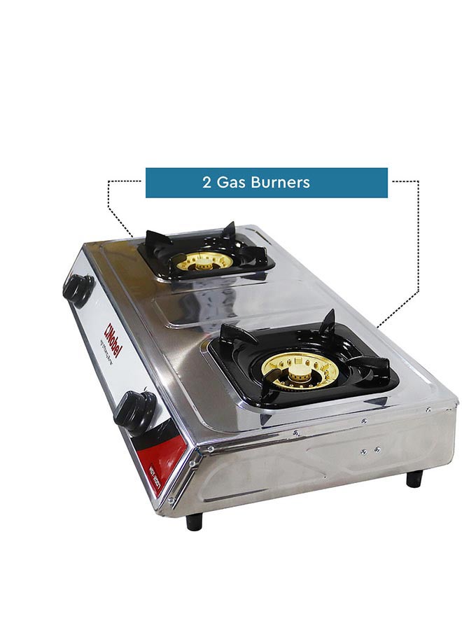 Gas Stove/Dual Gas Burner 90mm Single + 90mm Double Brass Burner Auto Ignition 720 x 390 x 95 (W x D x H) mm NGT2007 Silver