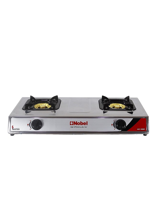 Gas Stove/Dual Gas Burner 90mm Single + 90mm Double Brass Burner Auto Ignition 720 x 390 x 95 (W x D x H) mm NGT2007 Silver