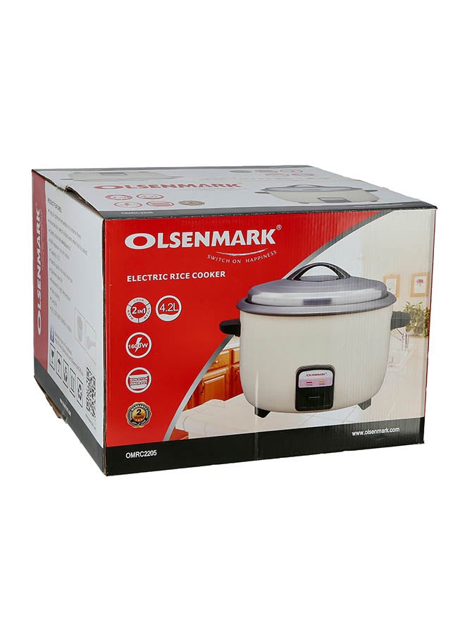 2 In 1 Electric Rice Cooker, Non Stick Inner Pot, Automatic Cooking, Easy Cleaning, High Temperature Protection 4.2 L 1600 W OMRC2205 White/Black