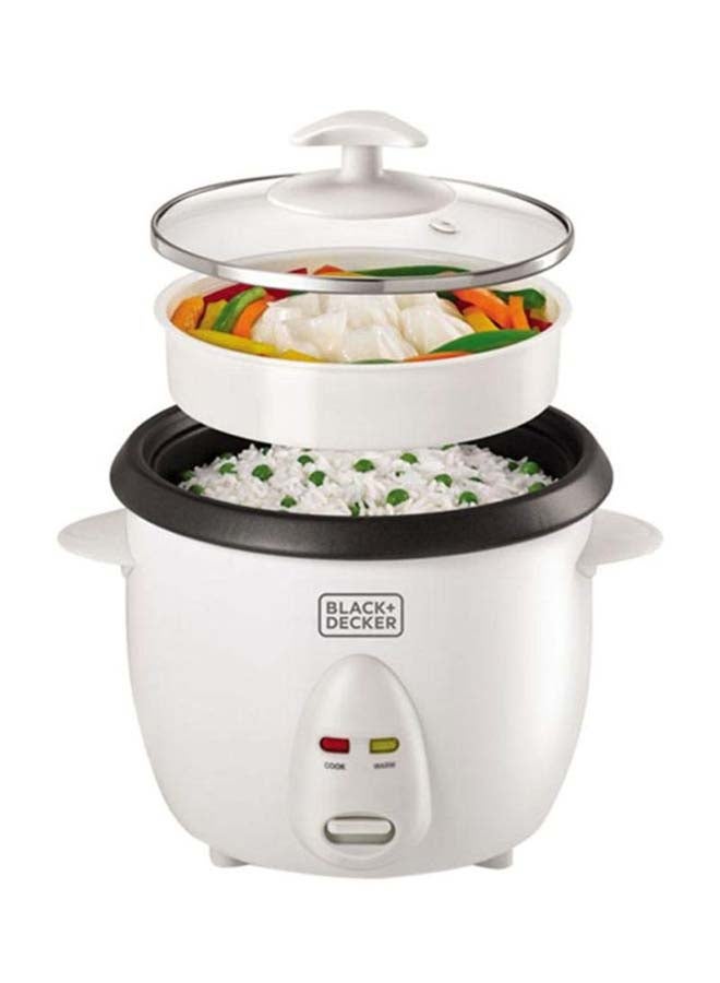 Rice Cooker, 1L, 400W, with Removable Nonstick Bowl, Steaming Tray, Glass Lid, Cool-Touch Design, Auto Warm Function, and Water Level Indicator 1 L 400 W RC1050-B5 White