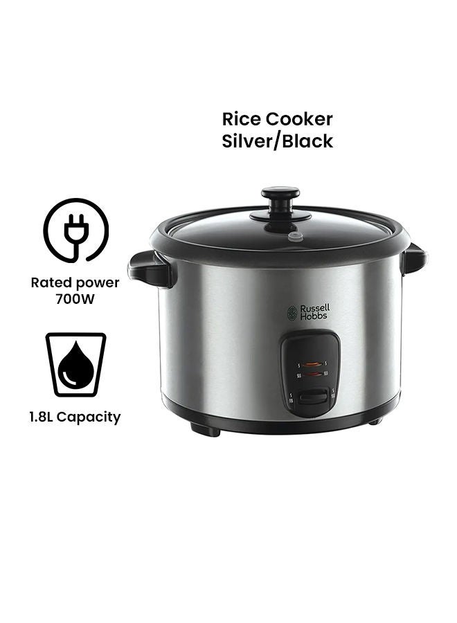 Rice Cooker, 10 Cups Capacity, Keep Warm, Steaming Tray, Stainless Steel 1.8 L 700 W 19750JAS Black/Silver