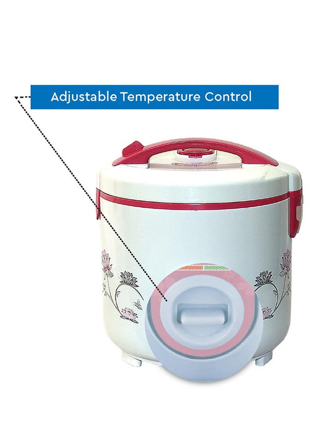 Rice Cooker with Teflon Coated Inner Bowl and Robust Clear View Lid, Adjustable Temperature Control Grip Handle Plastic Body 2.5 L 900.0 W NRC25 White