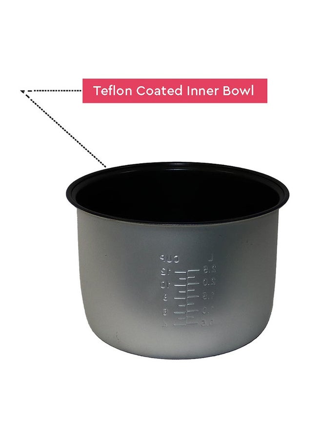 Rice Cooker with Teflon Coated Inner Bowl and Robust Clear View Lid, Adjustable Temperature Control Grip Handle Plastic Body 2.5 L 900.0 W NRC25 White