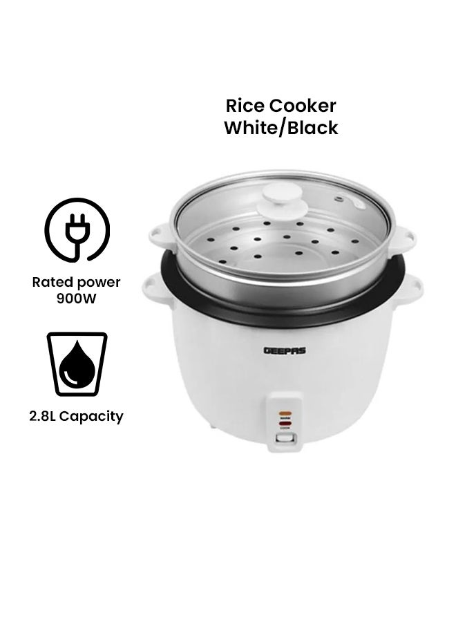 Electric Rice Cooker with Non-Stick Inner Pot and Toughened Glass Lid| Includes Cook, Steam, and Warm Functions| White Powder Coated Housing, Aluminum Outer Steamer 2.8 L 1000.0 W GRC4327 White/Black