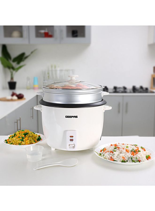 Electric Rice Cooker with Non-Stick Inner Pot and Toughened Glass Lid| Includes Cook, Steam, and Warm Functions| White Powder Coated Housing, Aluminum Outer Steamer 2.8 L 1000.0 W GRC4327 White/Black