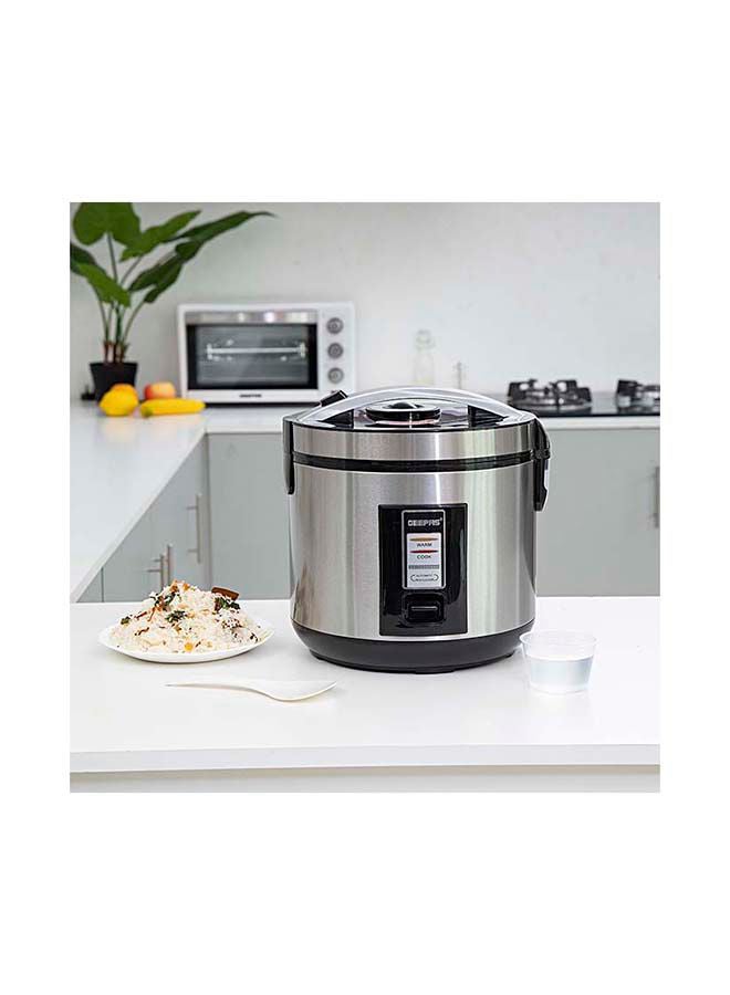 Rice Cooker 1.8 L Durable Construction| Removable Non-Stick Pot, Cool Touch Handle| Includes Cook, Warm Functions, Plastic Steamer| Perfect for Vegetables, Soups, Sauces etc |762W 1.8 L 762 W GRC4330 Black/Silver