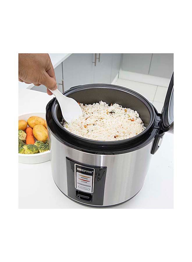 Rice Cooker 1.8 L Durable Construction| Removable Non-Stick Pot, Cool Touch Handle| Includes Cook, Warm Functions, Plastic Steamer| Perfect for Vegetables, Soups, Sauces etc |762W 1.8 L 762 W GRC4330 Black/Silver