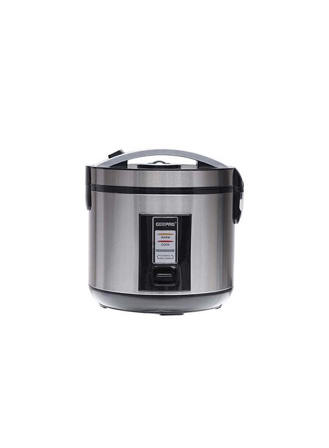 Rice Cooker 1.8 L Durable Construction| Removable Non-Stick Pot, Cool Touch Handle| Includes Cook, Warm Functions, Plastic Steamer| Perfect for Vegetables, Soups, Sauces etc |762W 1.8 L 762 W GRC4330 Black/Silver