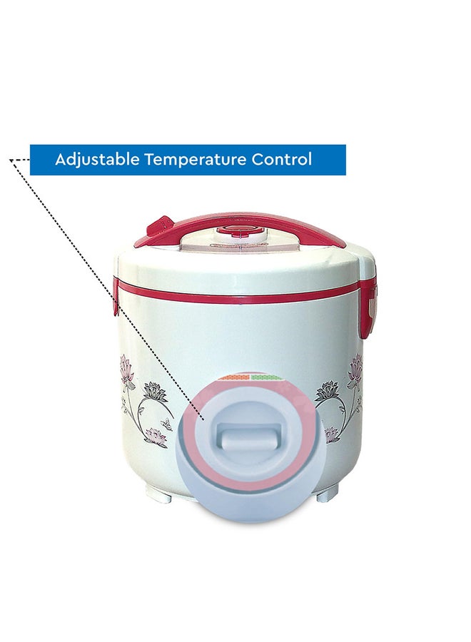 Rice Cooker with Teflon Coated Inner Bowl and Robust Clear View Lid, Adjustable Temperature Control Grip Handle Plastic Body 1.8 L 700.0 W NRC18 White