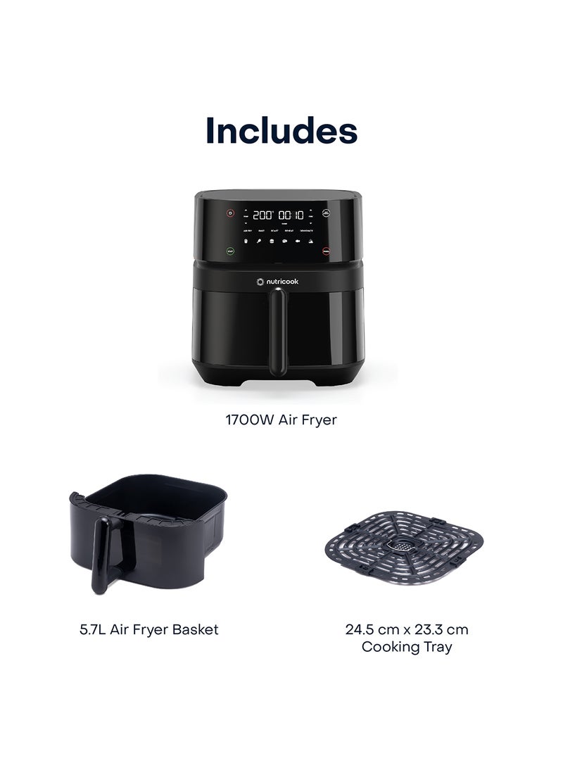 Air Fryer 2023 Model with Shake Reminder & Smart Temperature Function For Air Fry, Roast, Bake, Dehydrate And Reheat, 6 Presets 5.7 L 1700 W AF357 Black