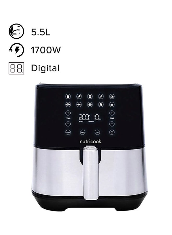 Air Fryer 2 Led One Touch Screen With 10 Presets Preheat Celsius To Fahrenheit Conversion Auto Shut Off And Shake Reminder 5.5 L 1700 W AF205 Stainless Steel