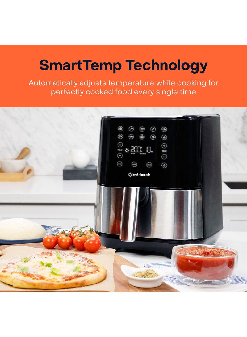 Air Fryer 2 Led One Touch Screen With 10 Presets, Preheat Celsius To Fahrenheit Conversion Auto Shut Off And Shake Reminder 5.5 L 1700 W AF205 Silver