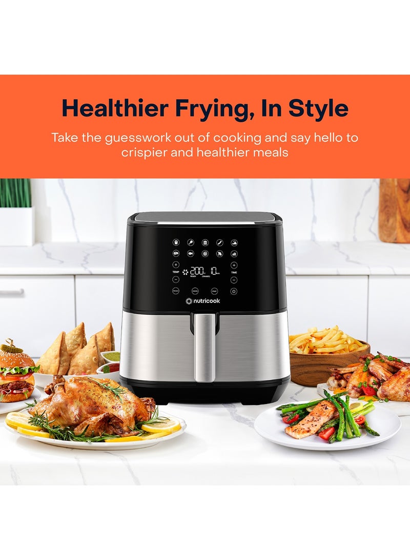 Air Fryer 2 Led One Touch Screen With 10 Presets, Preheat Celsius To Fahrenheit Conversion Auto Shut Off And Shake Reminder 5.5 L 1700 W AF205 Silver