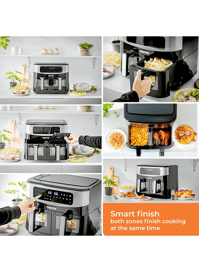 Dual Basket Digital Air Fryer 9 L Equipped With Vortex Air Frying Technology| Oil Free Cooking Led Display With Touch Screen Smart Finish And Match Cook 9 L 2600 W GAF37525 Black