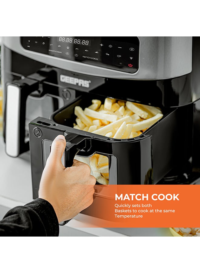 Dual Basket Digital Air Fryer 9 L Equipped With Vortex Air Frying Technology| Oil Free Cooking Led Display With Touch Screen Smart Finish And Match Cook 9 L 2600 W GAF37525 Black