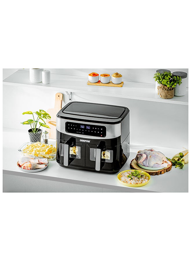 Dual Basket Digital Air Fryer 9 L Equipped With Vortex Air Frying Technology| Oil Free Cooking Led Display With Touch Screen Smart Finish And Match Cook 9 L 2600 W GAF37525 Black