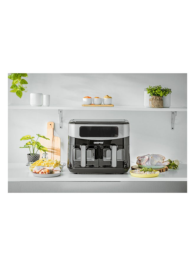 Dual Basket Digital Air Fryer 9 L Equipped With Vortex Air Frying Technology| Oil Free Cooking Led Display With Touch Screen Smart Finish And Match Cook 9 L 2600 W GAF37525 Black