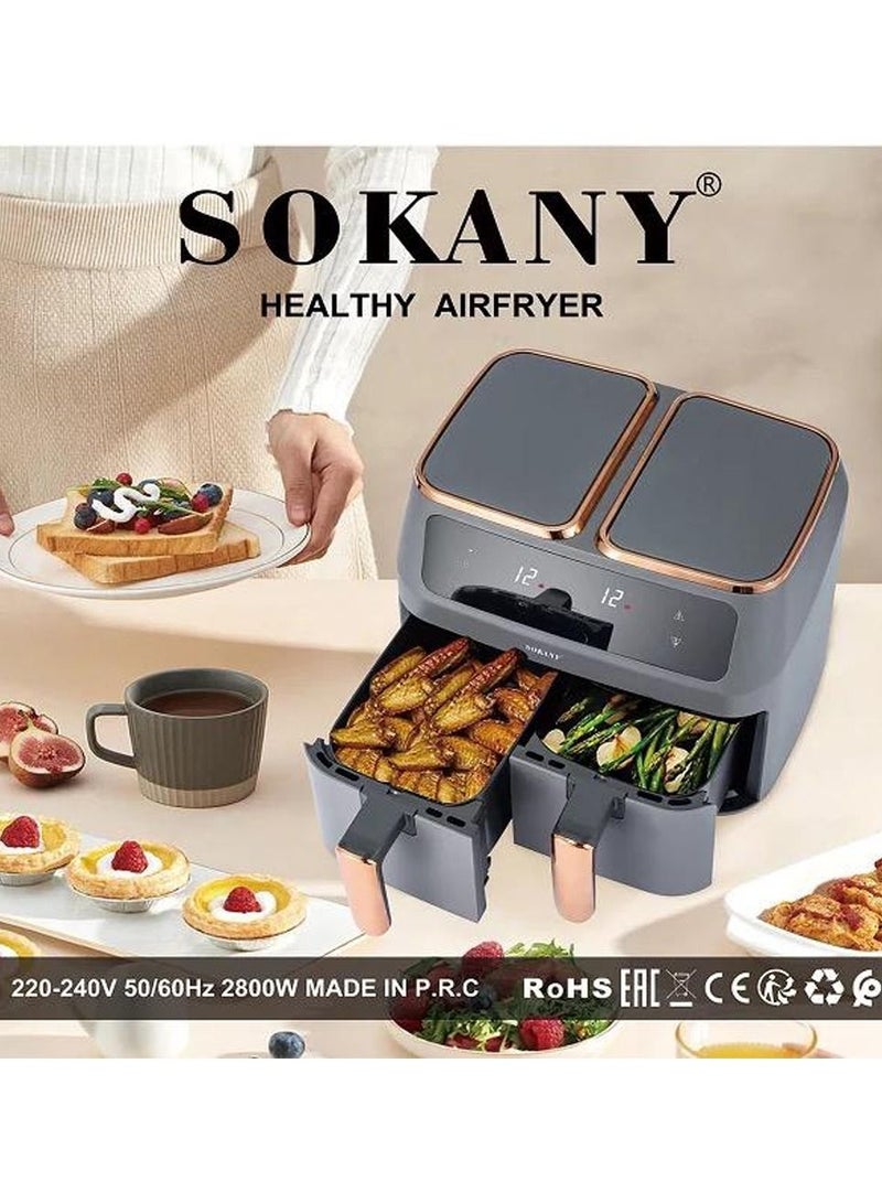 Sokany Oil Free Stainless steel Housing 8L Air Fryer For Roasting and Baking With Big LED Touch Screen