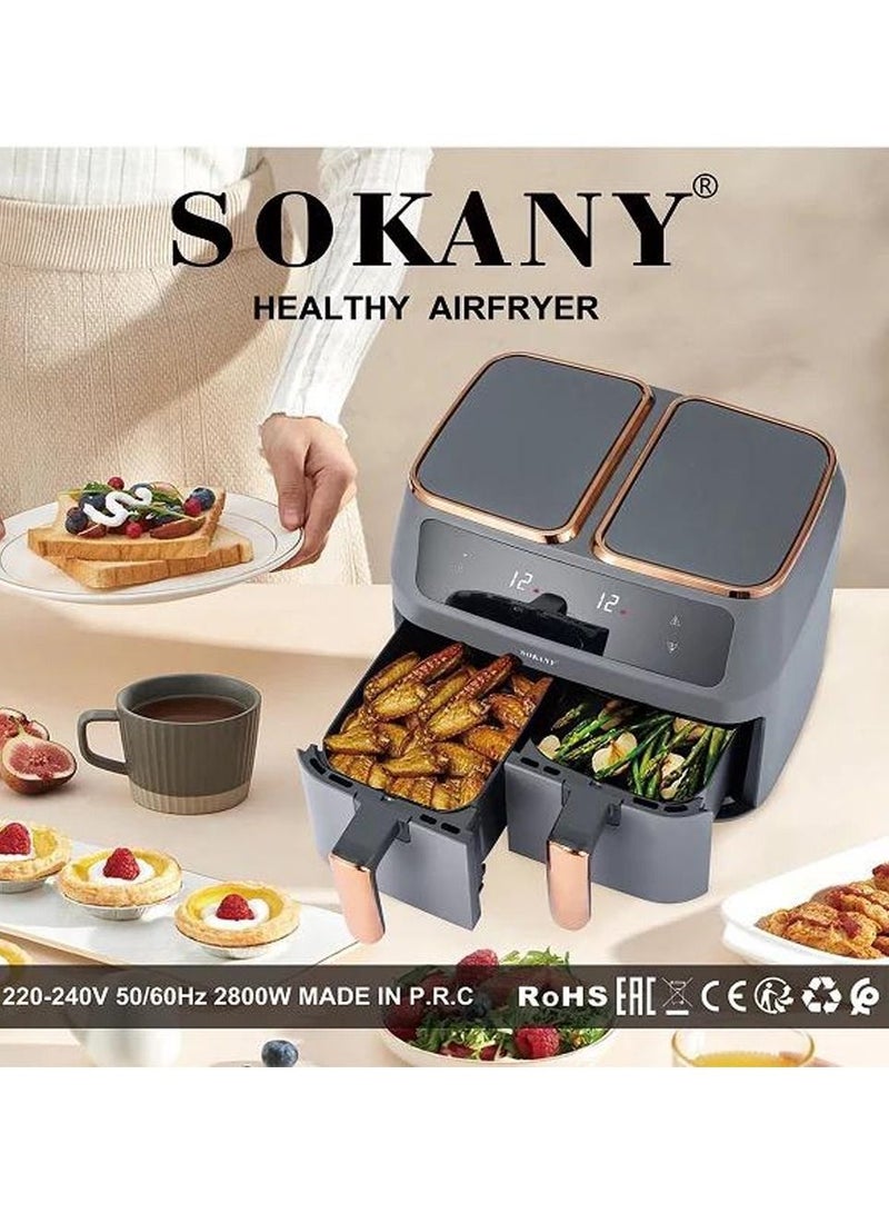 Sokany Oil Free Stainless steel Housing 8L Air Fryer For Roasting and Baking With Big LED Touch Screen