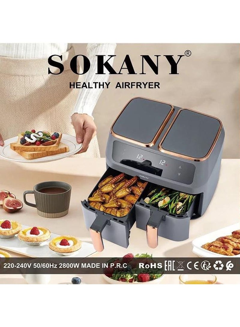 Sokany Oil Free Stainless steel Housing 8L Air Fryer For Roasting and Baking With Big LED Touch Screen