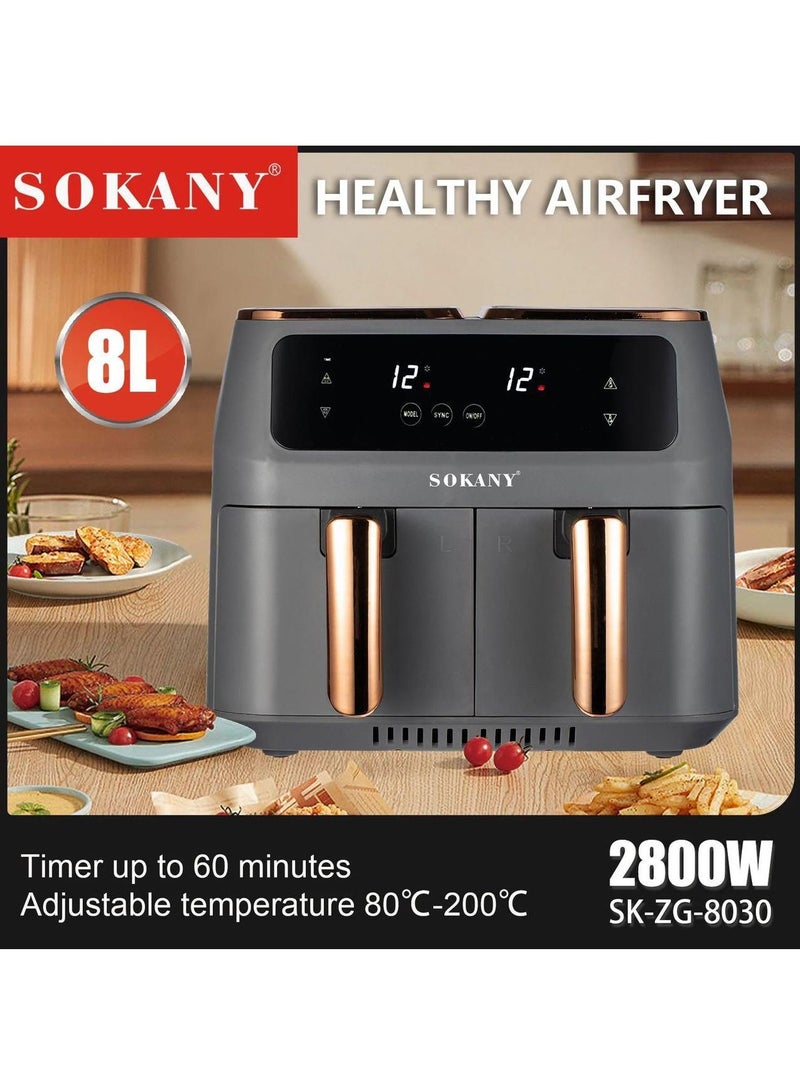 Sokany Oil Free Stainless steel Housing 8L Air Fryer For Roasting and Baking With Big LED Touch Screen