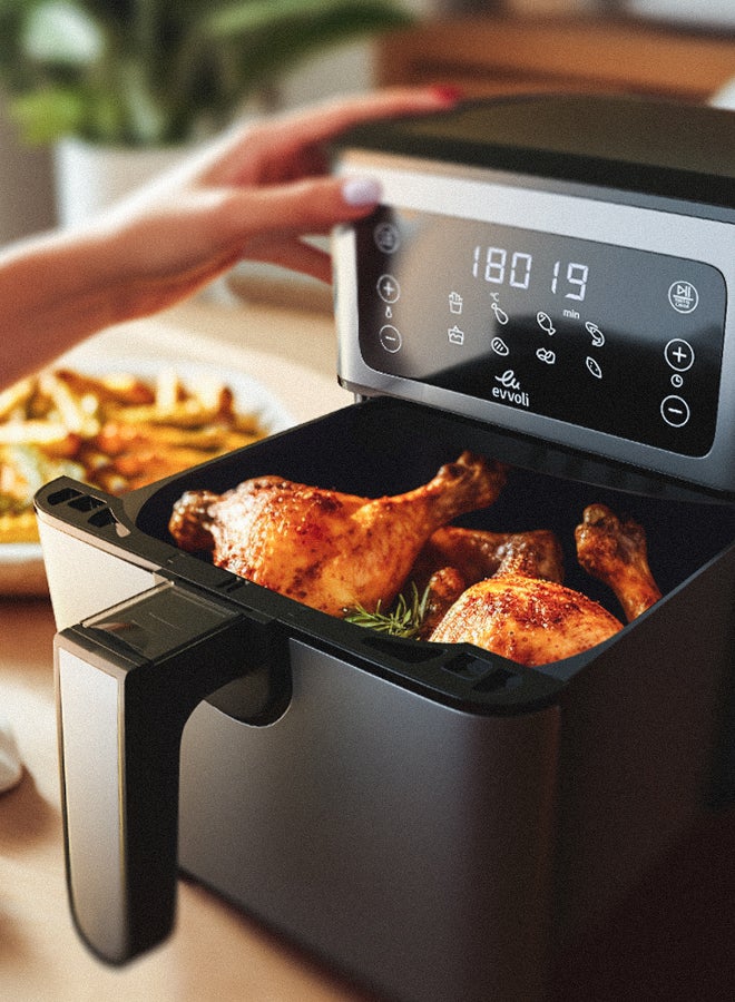 Air Fryer 8 Preset Programs With Digital Control Panel Display, Built-In Preheat Function 5.5 L 1700 W EVKA-AF5508D Grey