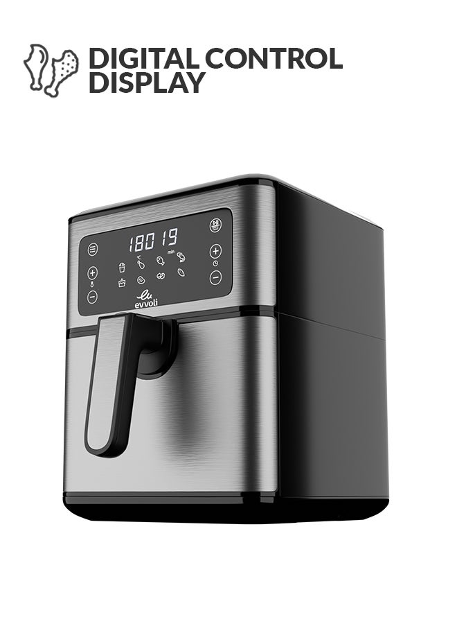 Air Fryer 8 Preset Programs With Digital Control Panel Display, Built-In Preheat Function 5.5 L 1700 W EVKA-AF5508D Grey