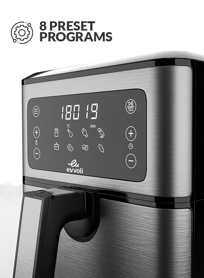 Air Fryer 8 Preset Programs With Digital Control Panel Display, Built-In Preheat Function 5.5 L 1700 W EVKA-AF5508D Grey