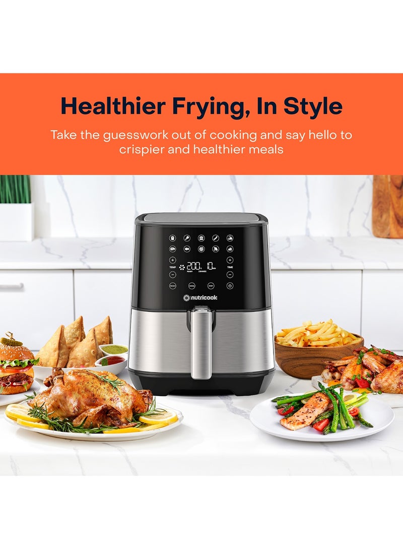 Air Fryer 2 Led One Touch Screen With 10 Presets Preheat Celsius To Fahrenheit Conversion Auto Shut Off And Shake Reminder 3.6 L 1500 W AF204 Stainless Steel