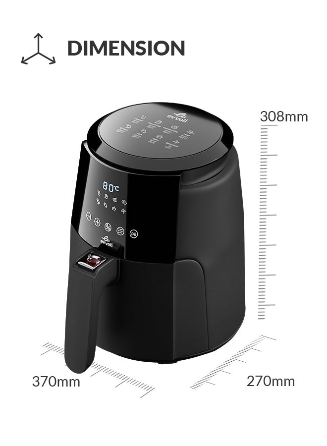 Air Fryer With Digital Control Panel Display, 8 Preset Programs Built-In Preheat Function 4 L 1500 W EVKA-AF4008D Black