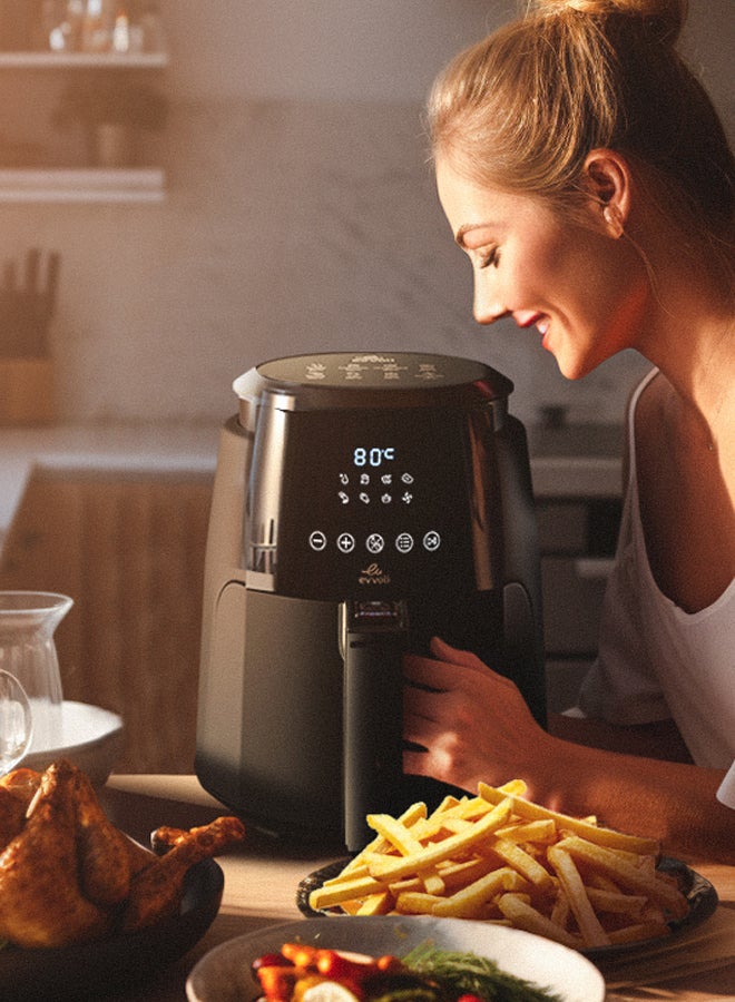 Air Fryer With Digital Control Panel Display, 8 Preset Programs Built-In Preheat Function 4 L 1500 W EVKA-AF4008D Black