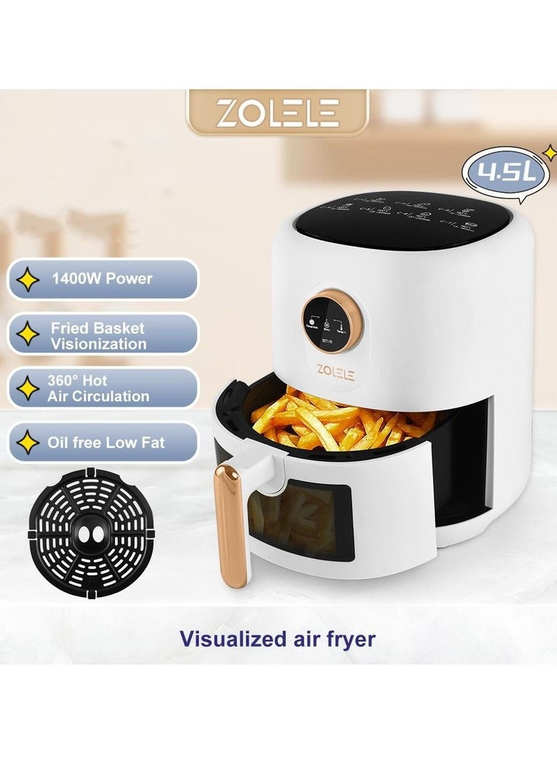 ZA004 Electric Air Fryer 4.5L Capacity Non Stick Coating Fried Basket Knob Control Temperature 1400W - White