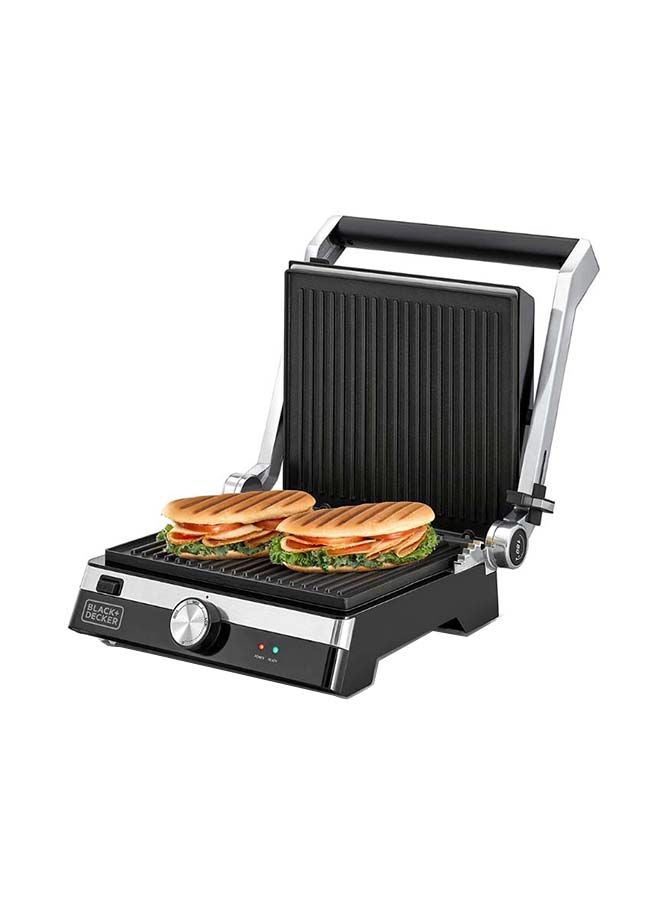 Family Health Grill with 180° Hinge, 2000W, 1500cm² BBQ Area, 5-Level Height Adjustment, Variable Temperature Control, and Drip Tray 2000 W CG2000-B5 Black/Silver