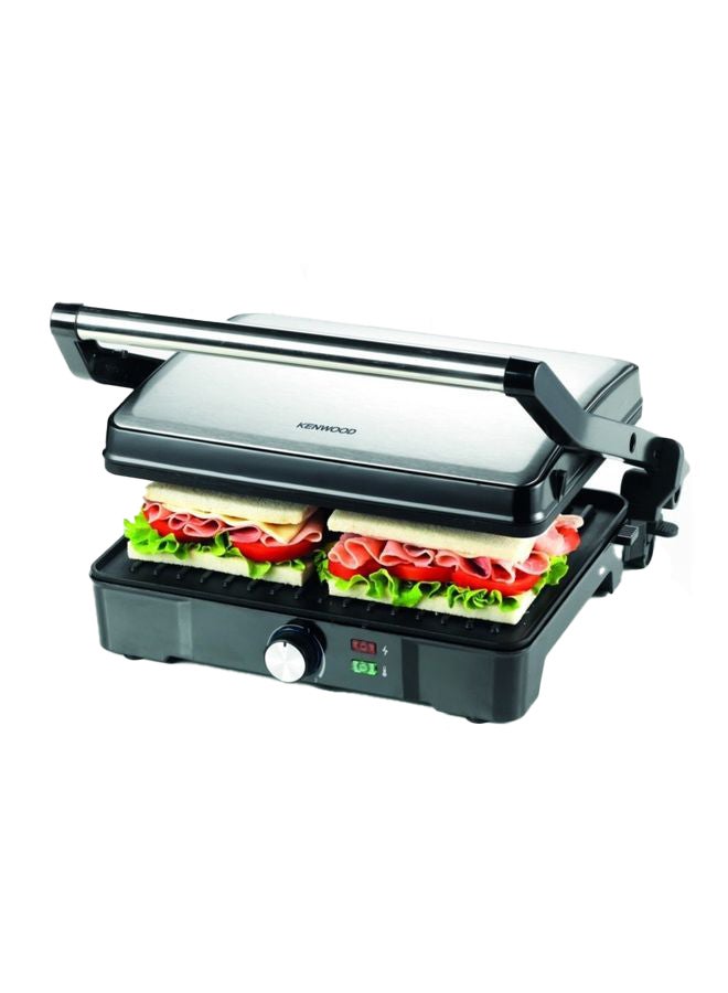 Grill Contact Health Panini Press With Variable Temperature 3 Positions For Burger Sandwich Pizza Steak Chicken Fish Vegetables 2000 W HGM31.000SI Silver