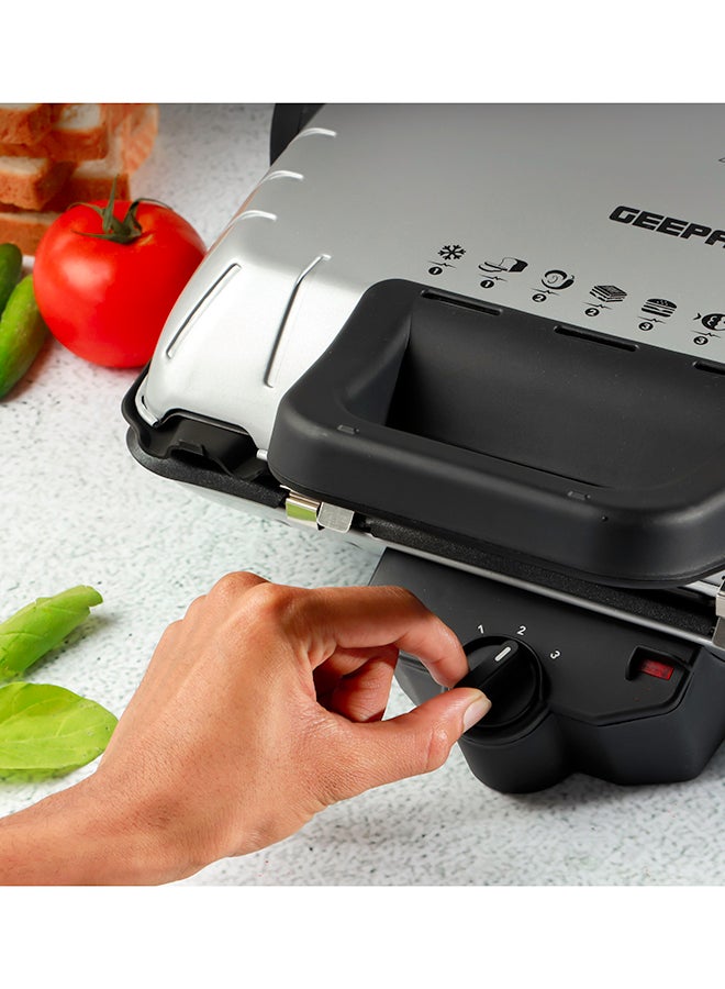 Multifunction Grill Maker, Adjustable Thermostat, GGM5458 - Non-Stick Cooking Plate, Detachable Cooking Plate, Overheat Protection, Cord Storage, Vertical Storage, Portable 1600 W GGM5458 Silver