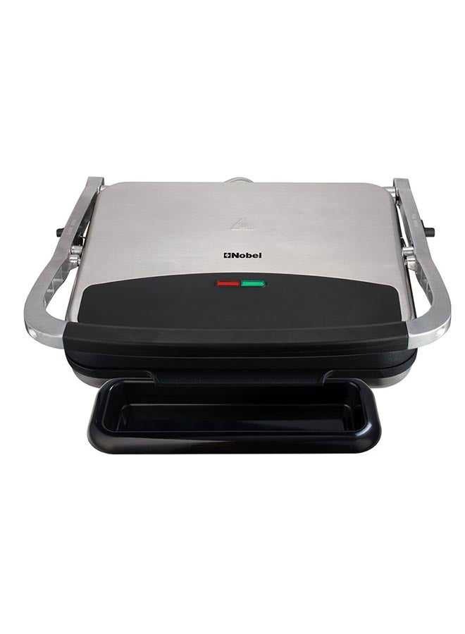 Portable Grill And Panini Maker Contact Grill 2000W Fixed Temperature Control Barbeque Grill Plate Ready light Power Indicator 2000 W NCG100 Black & Silver