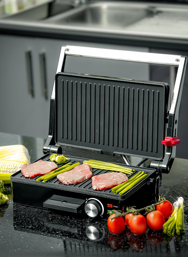 Stainless Steel Grill Maker, Power and Ready Light | Non-Stick Cooking Plate | Easy to Clean | Practical Cable Winding | Lid Locking for Space-Saving Vertical Storage | Pilot Light 1600 W GGM5394 Silver/Black