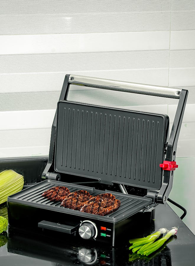 Stainless Steel Grill Maker, Power and Ready Light | Non-Stick Cooking Plate | Easy to Clean | Practical Cable Winding | Lid Locking for Space-Saving Vertical Storage | Pilot Light 1600 W GGM5394 Silver/Black